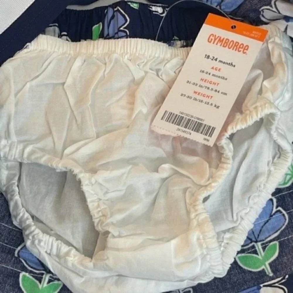 Gymboree Girls 18-24M Skirt with Diaper Cover Navy Flowers Ribbon Trim